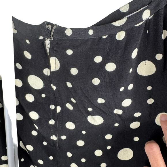 Vintage 80s Black Polka Dot Pencil Skirt Side Slits Pinup Rockabilly Midi Wiggle - Picture 7 of 15